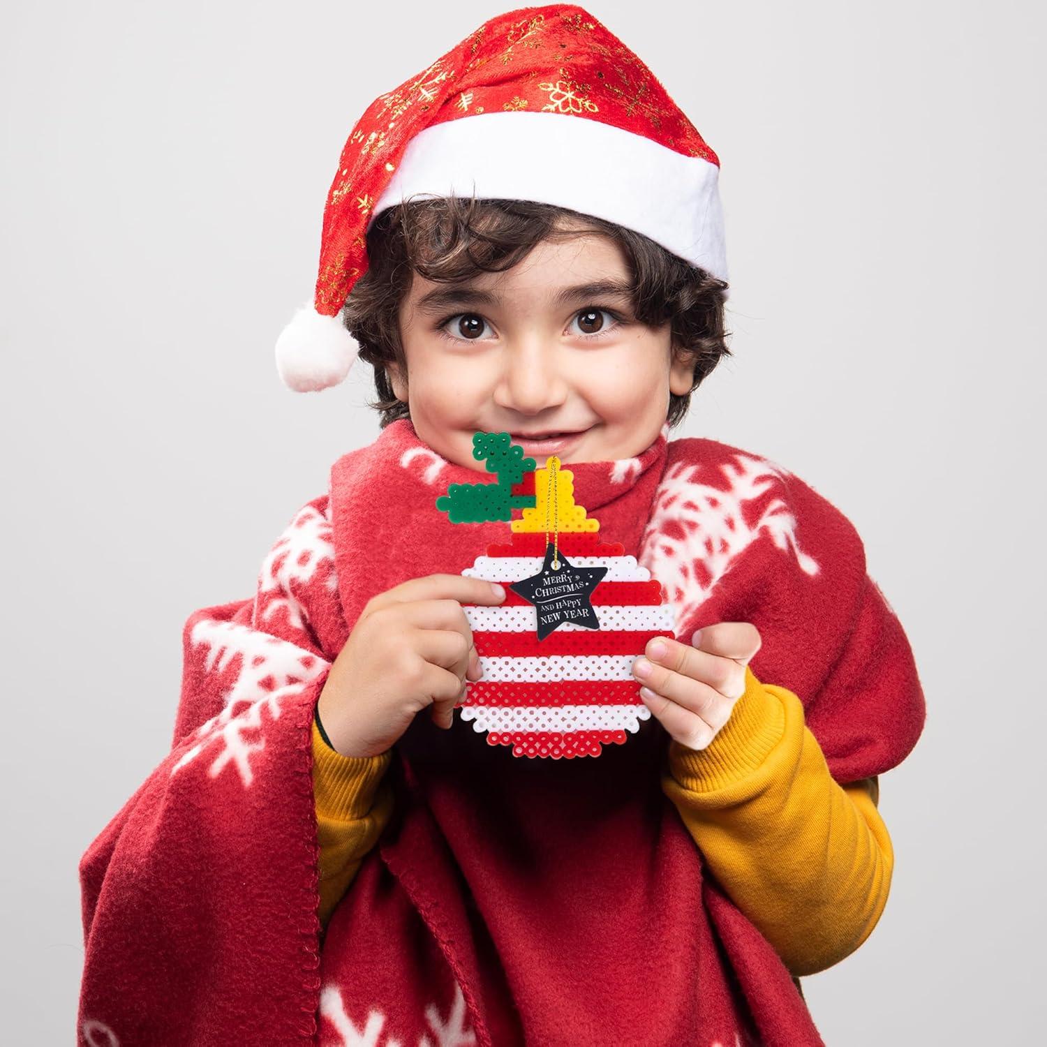 imageArtCreativity Christmas Fuse Beads Kit Christmas Beads for Crafts with 3000 Fuse Beads Bulk 10 Patterns 1 Pegboard Tweezers Ironing Paper Gift Tags and Gold Strings Christmas Craft for Kids