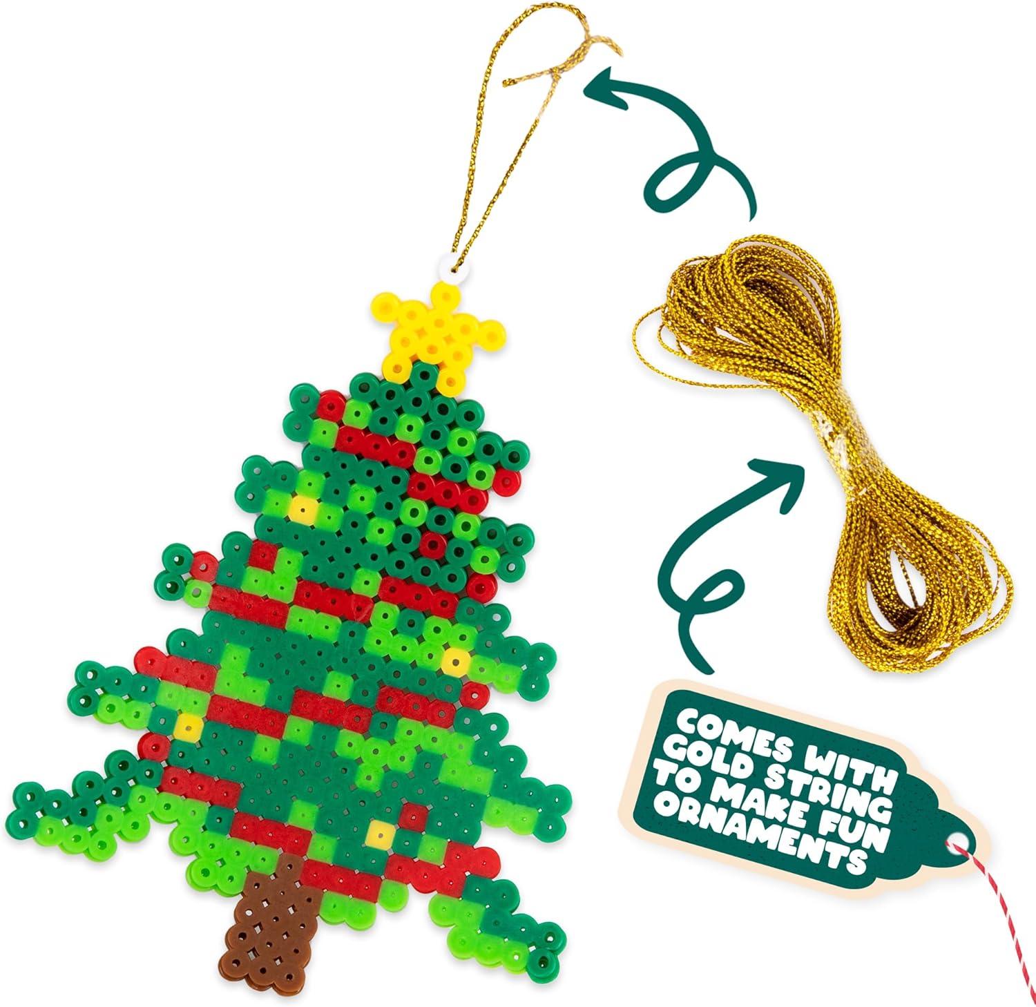 imageArtCreativity Christmas Fuse Beads Kit Christmas Beads for Crafts with 3000 Fuse Beads Bulk 10 Patterns 1 Pegboard Tweezers Ironing Paper Gift Tags and Gold Strings Christmas Craft for Kids