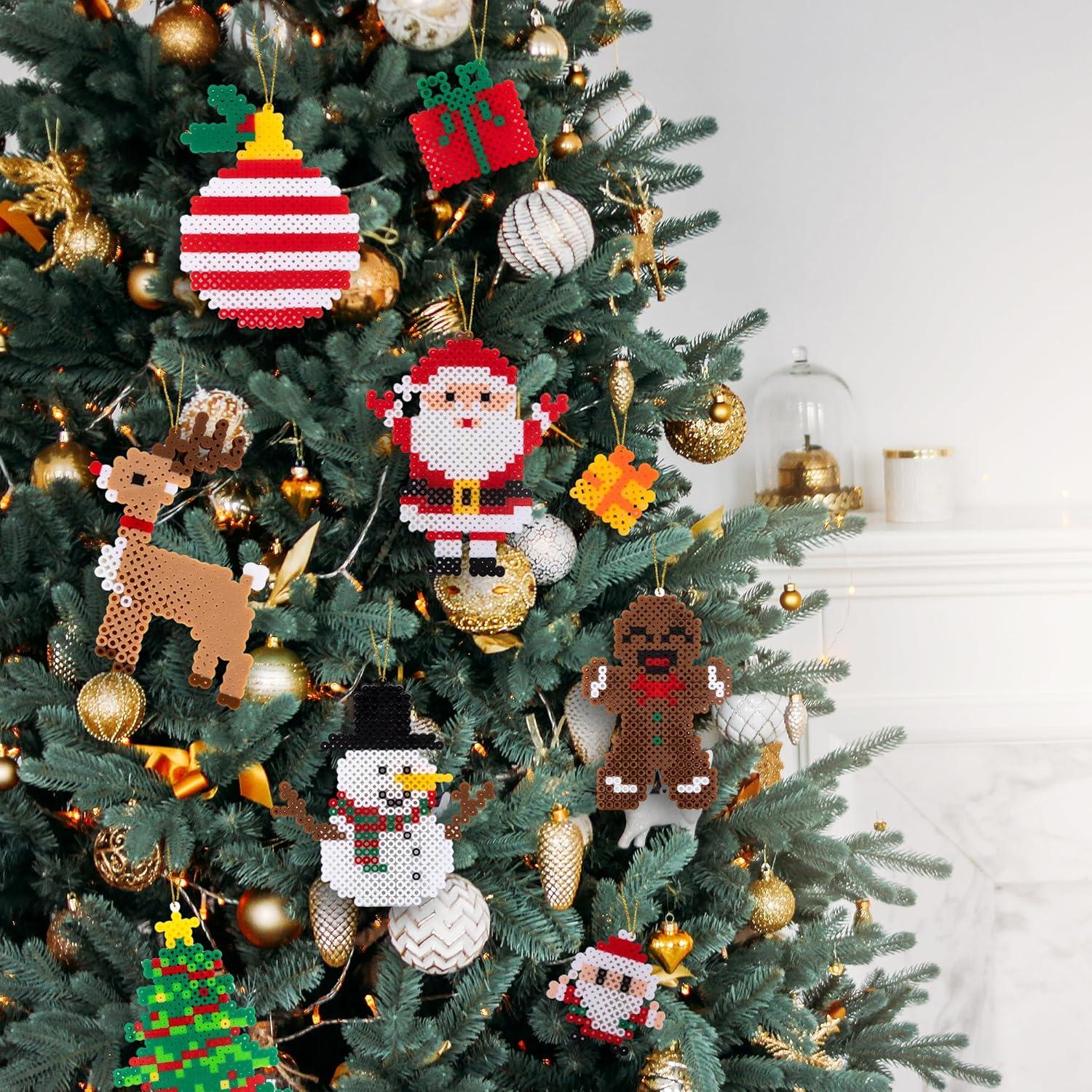 imageArtCreativity Christmas Fuse Beads Kit Christmas Beads for Crafts with 3000 Fuse Beads Bulk 10 Patterns 1 Pegboard Tweezers Ironing Paper Gift Tags and Gold Strings Christmas Craft for Kids