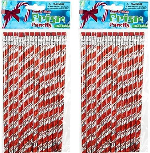 imageArtCreativity Christmas Pencils for Kids Pack of 24 Cute Holiday Candy Cane Design with Erasers Perfect for Stocking Stuffers Classroom Supplies Bulk Student Rewards Winter Pencils