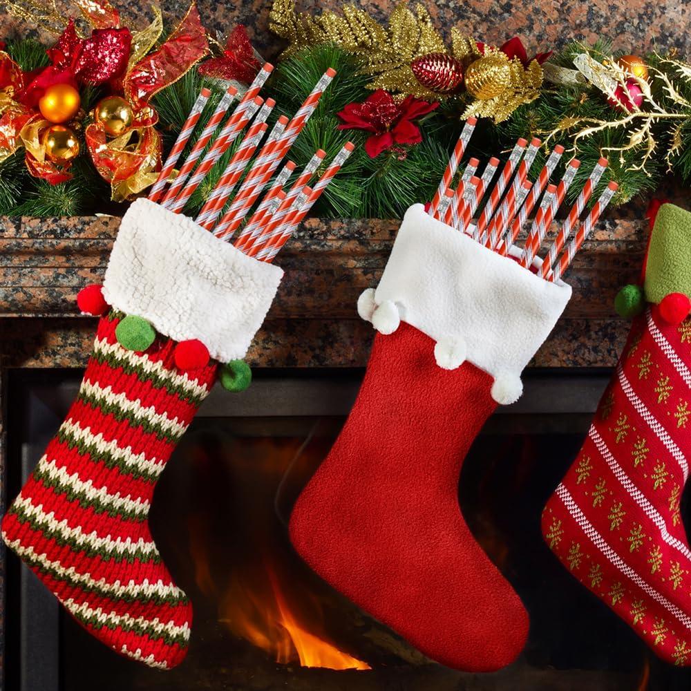 imageArtCreativity Christmas Pencils for Kids Pack of 24 Cute Holiday Candy Cane Design with Erasers Perfect for Stocking Stuffers Classroom Supplies Bulk Student Rewards Winter Pencils