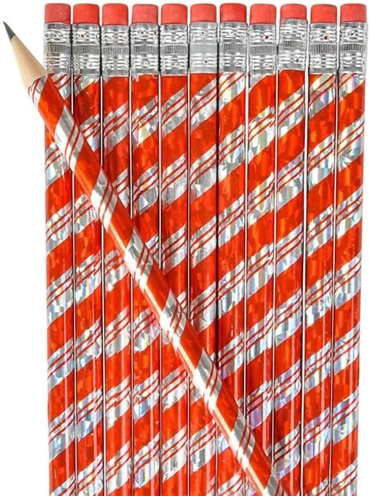 imageArtCreativity Christmas Pencils for Kids Pack of 24 Cute Holiday Candy Cane Design with Erasers Perfect for Stocking Stuffers Classroom Supplies Bulk Student Rewards Winter Pencils