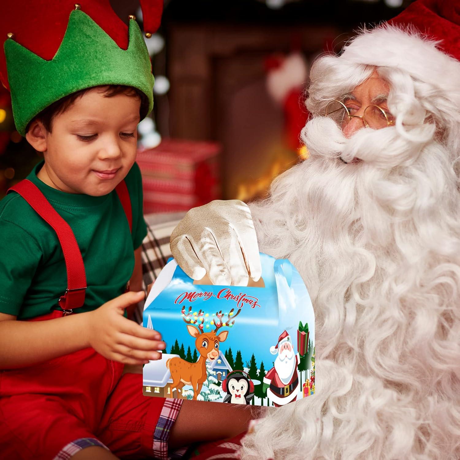 imageArtCreativity Christmas Treat Boxes Set of 12 Cardboard Paper Candy Boxes with Carry Handles Adorable Xmas and Holiday Supplies Goodie Bags for Sweets Toys Gifts and More