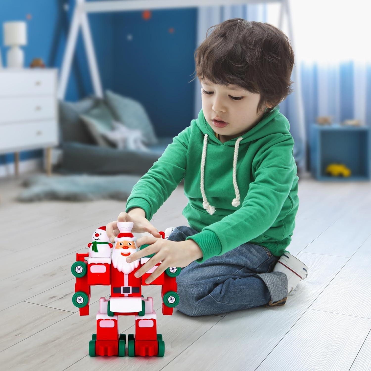 imageArtCreativity Transforming Santa Toy 73 PC Toy Santa with STEM Building Feature Santa Train Toy for Boys 5 6 7 8 9 10 11 12 Fun Christmas Stocking Stuffer for Kids