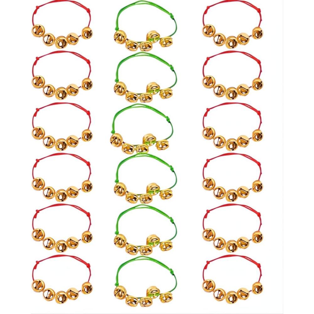 imageArtCreativity 24 Pack Christmas Jingle Bell Bracelets christmas party favors for adults Easy to Adjust Jingle Gold Bells Christmas Stocking Stuffers for Kids and Adults Red and Green