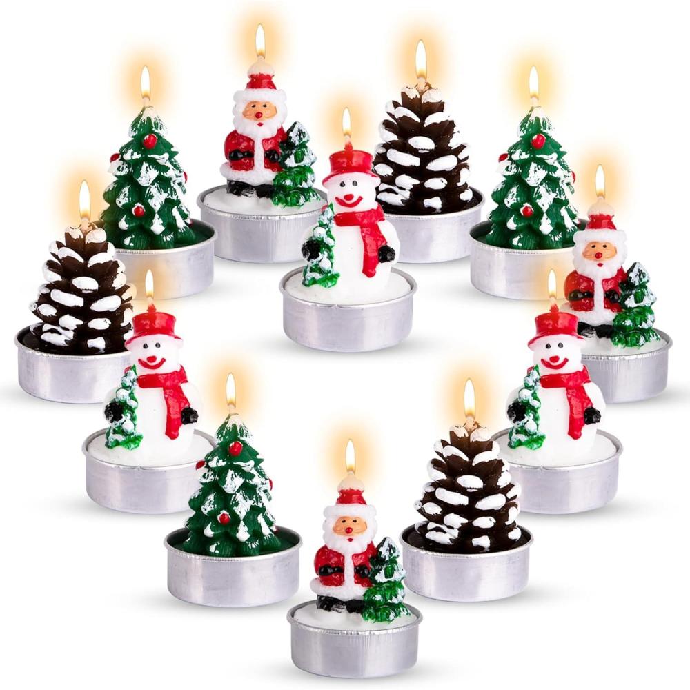 imageArtCreativity Bulk Christmas Candle Set Includes 12 Christmas Tealight Candles in Festive Designs Indoor Christmas Decorations Xmas Party Supplies Tealight Candles Bulk for Holiday Dcor