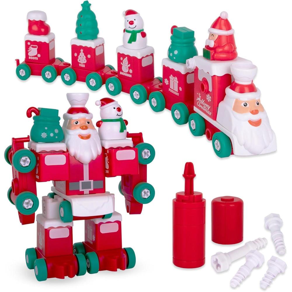 imageArtCreativity Transforming Santa Toy 73 PC Toy Santa with STEM Building Feature Santa Train Toy for Boys 5 6 7 8 9 10 11 12 Fun Christmas Stocking Stuffer for Kids