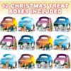 ArtCreativity Christmas Treat Boxes, Set of 12, Cardboard Paper Candy Boxes with Carry Handles, Adorable Xmas and Holiday Supplies, Goodie Bags for Sweets, Toys, Gifts, and More