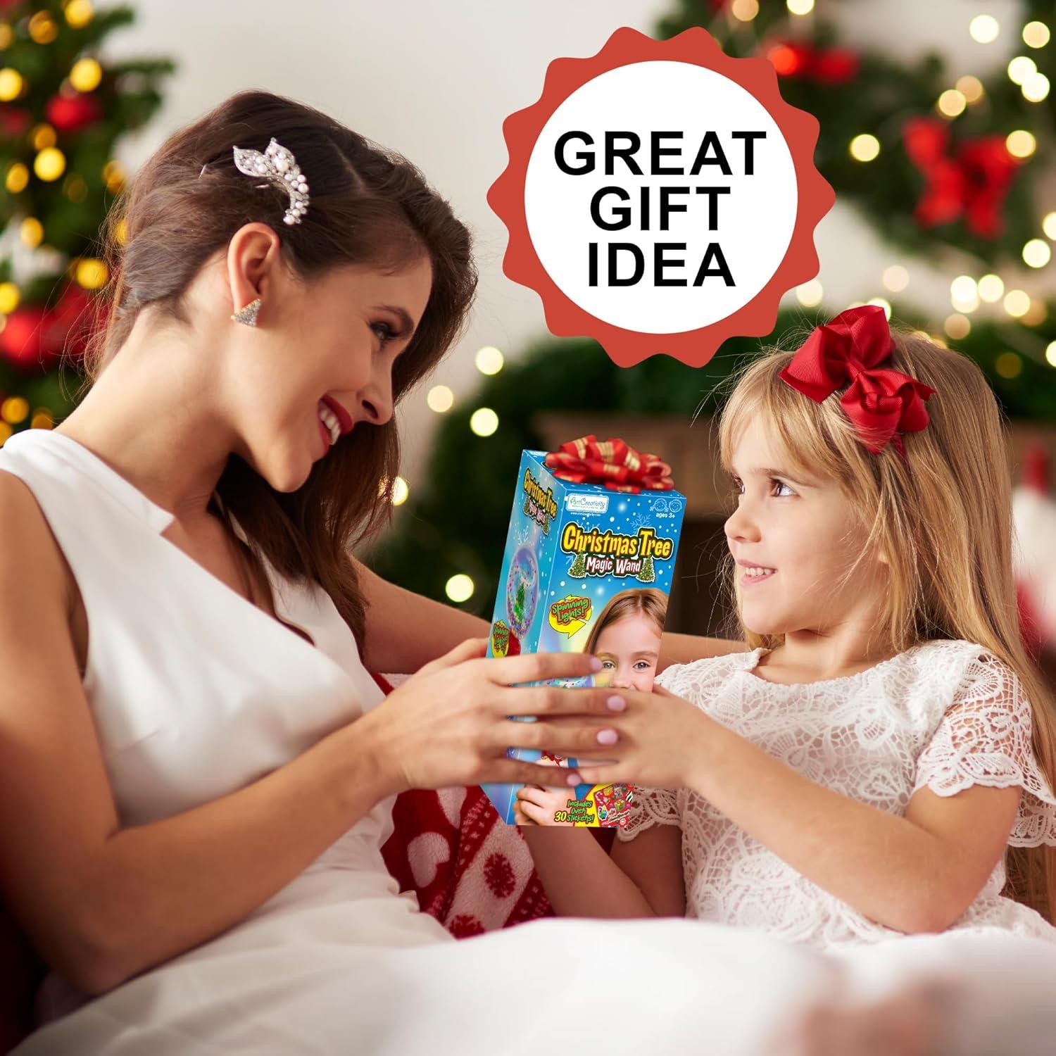 imageArtCreativity Christmas Santa Bubble Wand for Kids 14 Inch Light Up Bubble Blower with Sound Effects ampamp 75 Inch Light Up Spinner Wand