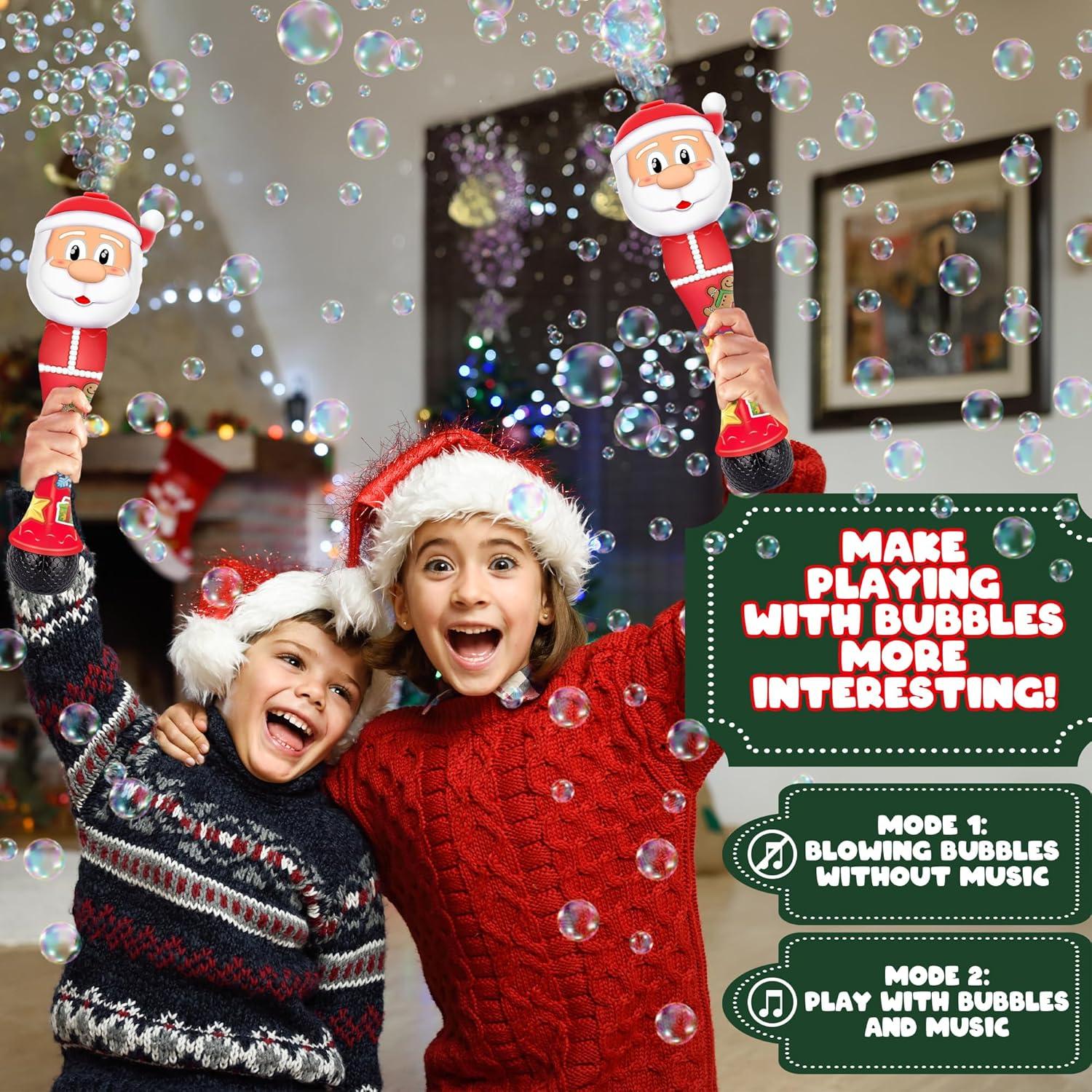 imageArtCreativity Christmas Santa Bubble Wand for Kids 14 Inch Light Up Bubble Blower with Sound Effects ampamp 75 Inch Light Up Spinner Wand