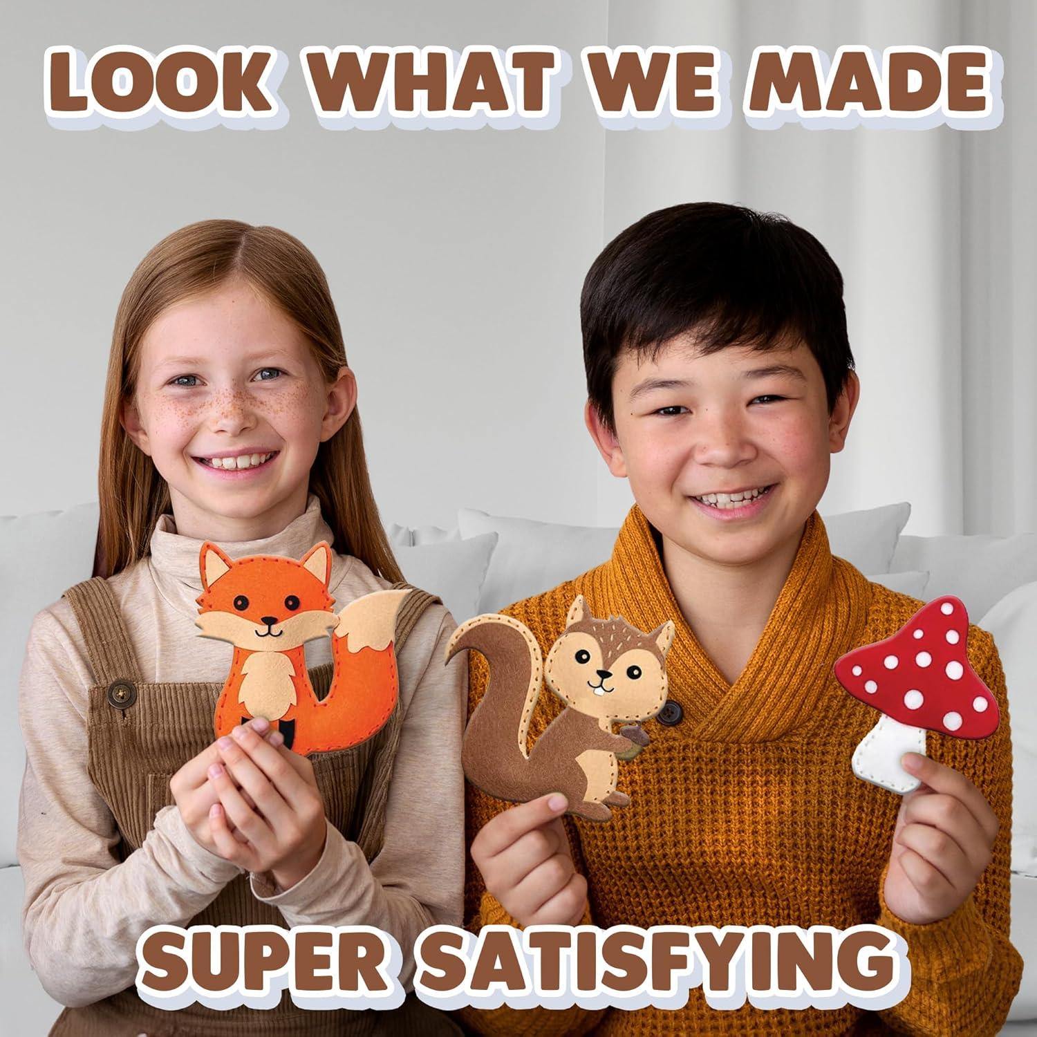 imageArtCreativity Kids Woodland Animal Felt Sewing Kit Stuffed Animal Sewing Craft Kit with 12 Characters 6 ChildFriendly Needles 7 Thread Bundles 1 Bag of Stuffing ampamp Scissors Kids Sewing Kit 412