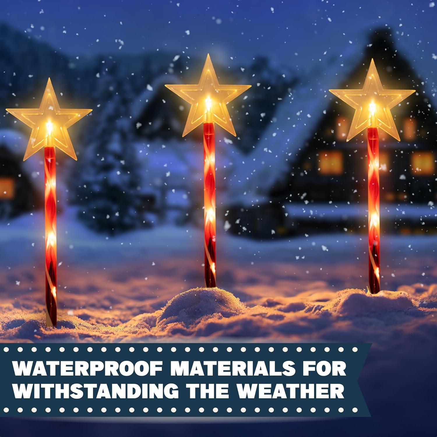 imageArtCreativity Outdoor Christmas Solar Lights Set of 5 Path Lights with 8 LED Modes ampamp Candy Cane Design Perfect for Solar Christmas Decorations Pathway ampamp Backyard