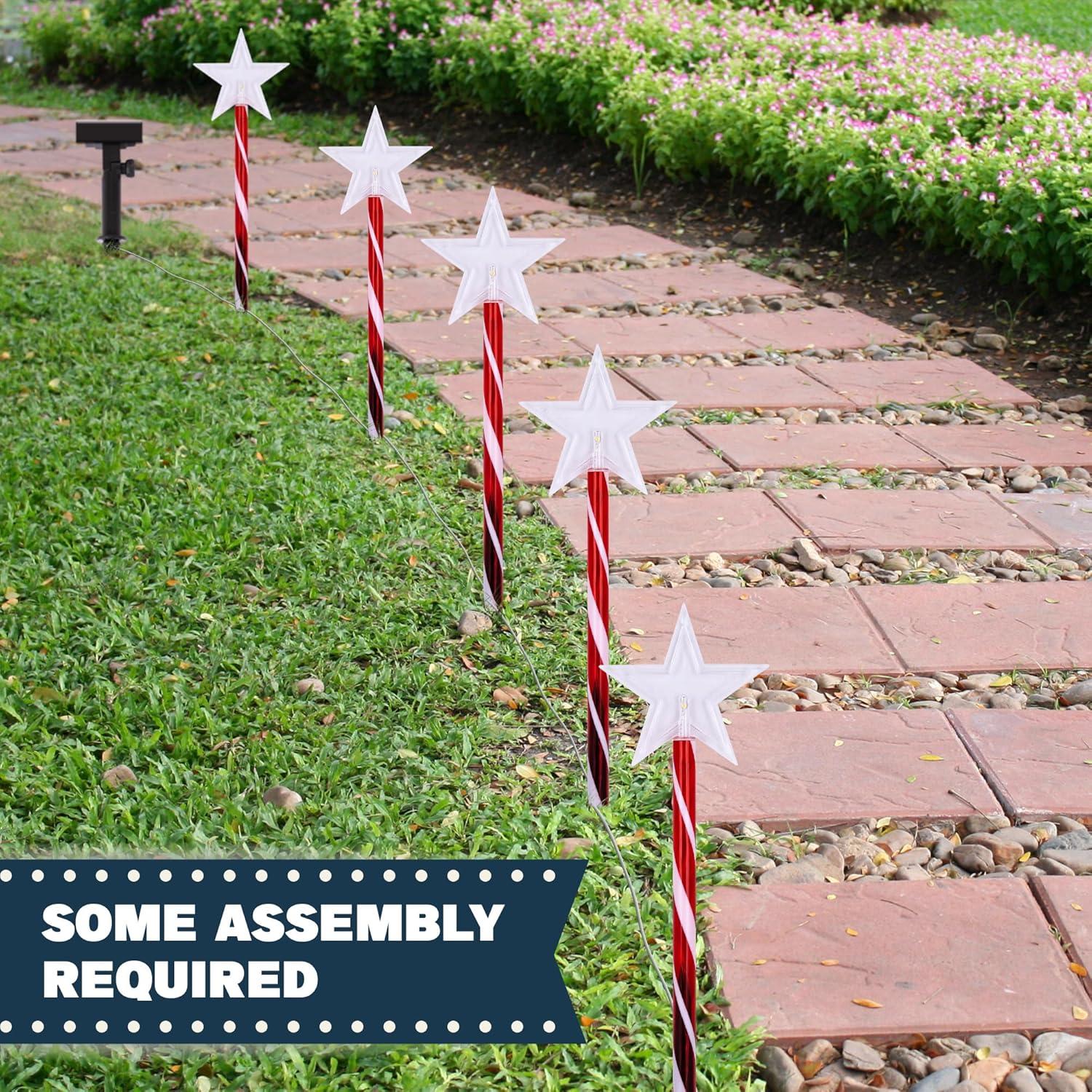 imageArtCreativity Outdoor Christmas Solar Lights Set of 5 Path Lights with 8 LED Modes ampamp Candy Cane Design Perfect for Solar Christmas Decorations Pathway ampamp Backyard