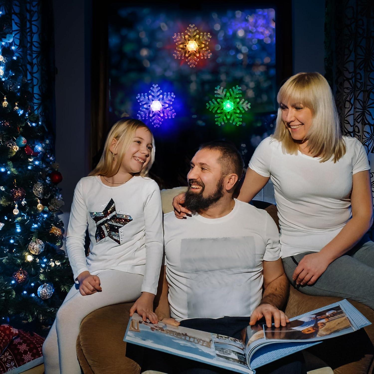 imageArtCreativity Snowflakes Christmas Window Lights Decorations Set of 3 Suction Cup Christmas Window Decor That Light Up in Green Blue Purple ampamp Red for Holiday Indoor Outdoor Wall Door Decorations