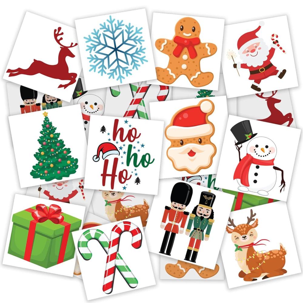 imageArtCreativity Individual Christmas Tattoos for Kids Set of 1442 Inch Winter Holiday Temporary Tattoos in 12 Festive Designs Classroom Christmas Party Favors and Stocking Stuffers For Kids