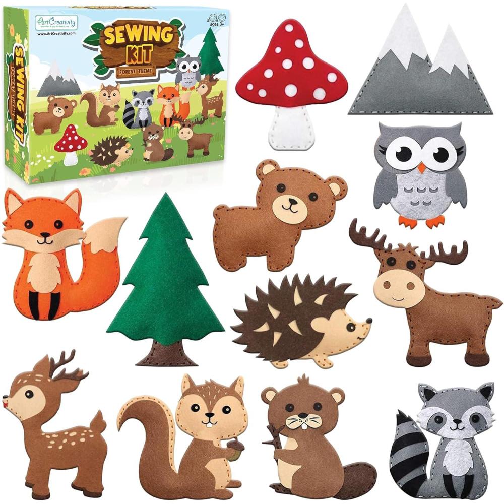 imageArtCreativity Kids Woodland Animal Felt Sewing Kit Stuffed Animal Sewing Craft Kit with 12 Characters 6 ChildFriendly Needles 7 Thread Bundles 1 Bag of Stuffing ampamp Scissors Kids Sewing Kit 412