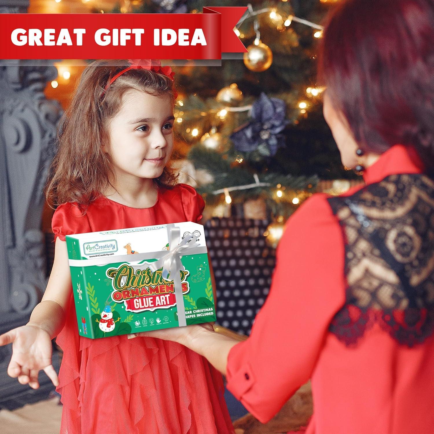 imageArtCreativity DIY Christmas Ornament Painting Craft 31 Pieces Christmas Ornament Kit Kids Ornament Painting Kit Includes 12 Transparent Ornaments 6 Colorful Glues 12 Keychains Gems Tweezers