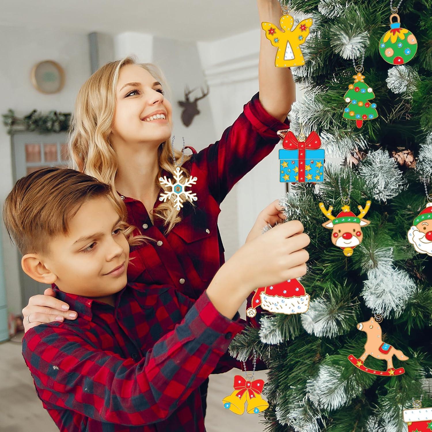 imageArtCreativity DIY Christmas Ornament Painting Craft 31 Pieces Christmas Ornament Kit Kids Ornament Painting Kit Includes 12 Transparent Ornaments 6 Colorful Glues 12 Keychains Gems Tweezers