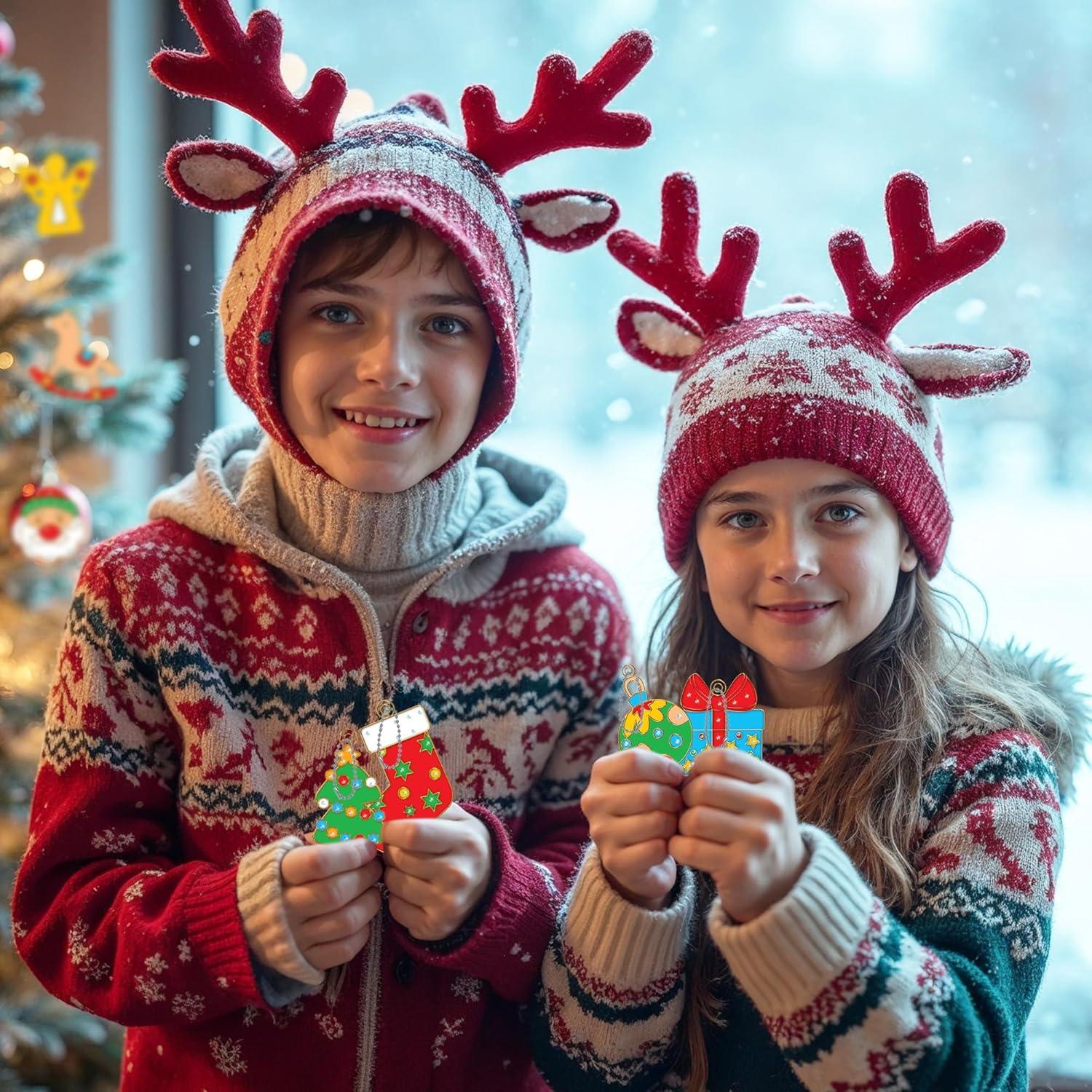 imageArtCreativity DIY Christmas Ornament Painting Craft 31 Pieces Christmas Ornament Kit Kids Ornament Painting Kit Includes 12 Transparent Ornaments 6 Colorful Glues 12 Keychains Gems Tweezers