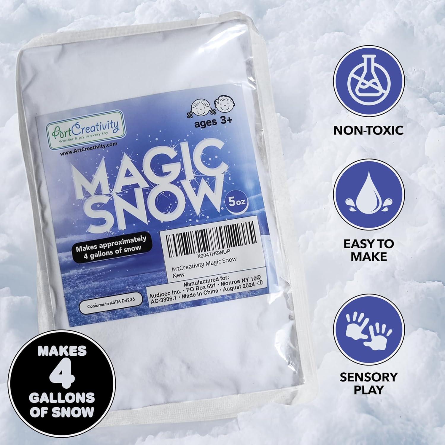 imageArtCreativity Instant Snow Powder Makes 4 Gallons of Fake Snow MultiUse Artificial Instant Snow Mix for Sensory Slime and Kids Holiday Activities