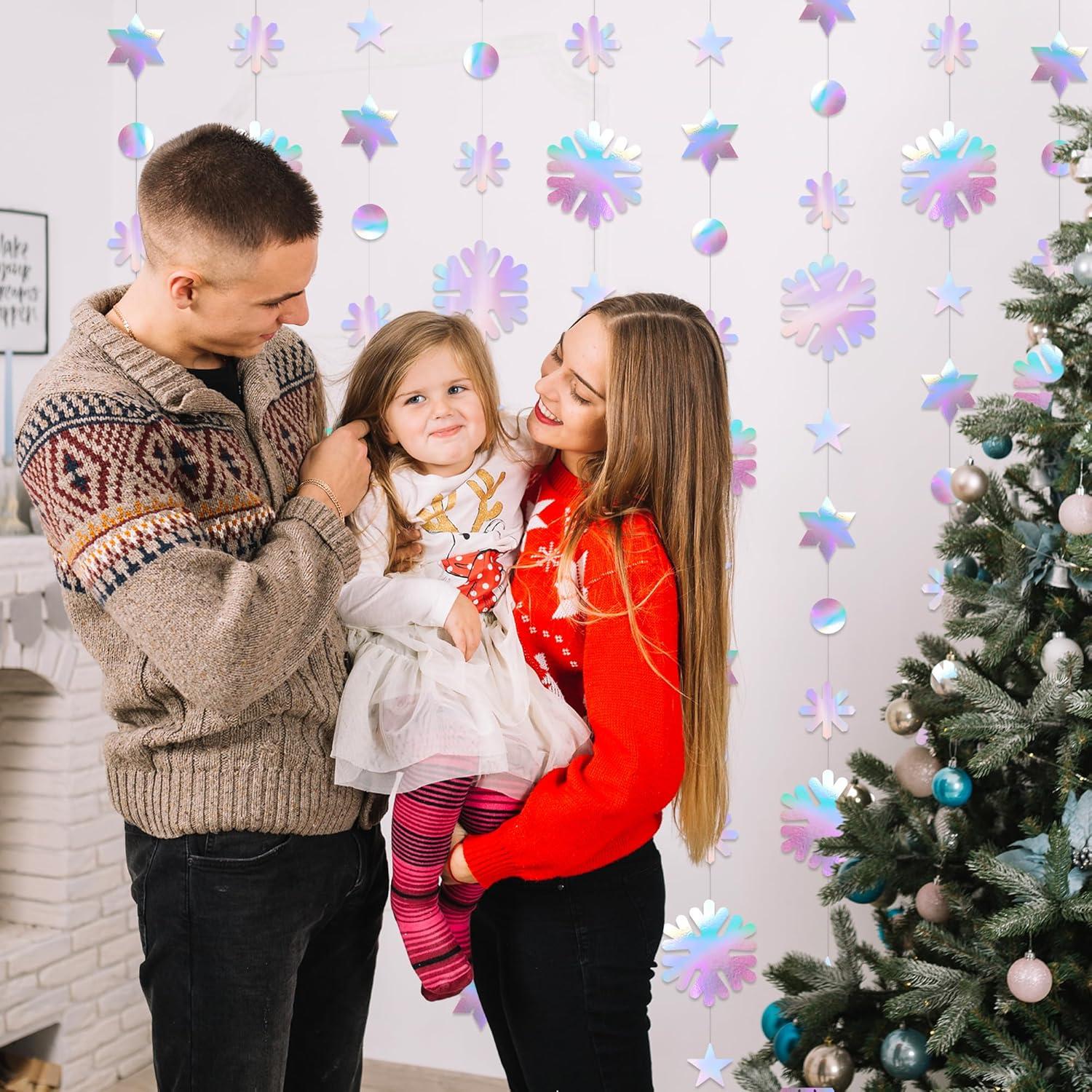 imageArtCreativity Winter Wonderland Garland 52 Feet Snow Garland Hanging Snowflake Winter Decorations with 4 Strings Measuring 13 Feet Each 5 Unique Snowflake Designs Winter Onederland Party Decor