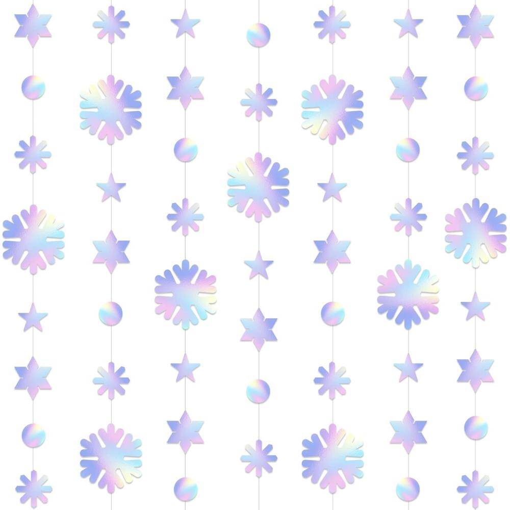 imageArtCreativity Winter Wonderland Garland 52 Feet Snow Garland Hanging Snowflake Winter Decorations with 4 Strings Measuring 13 Feet Each 5 Unique Snowflake Designs Winter Onederland Party Decor