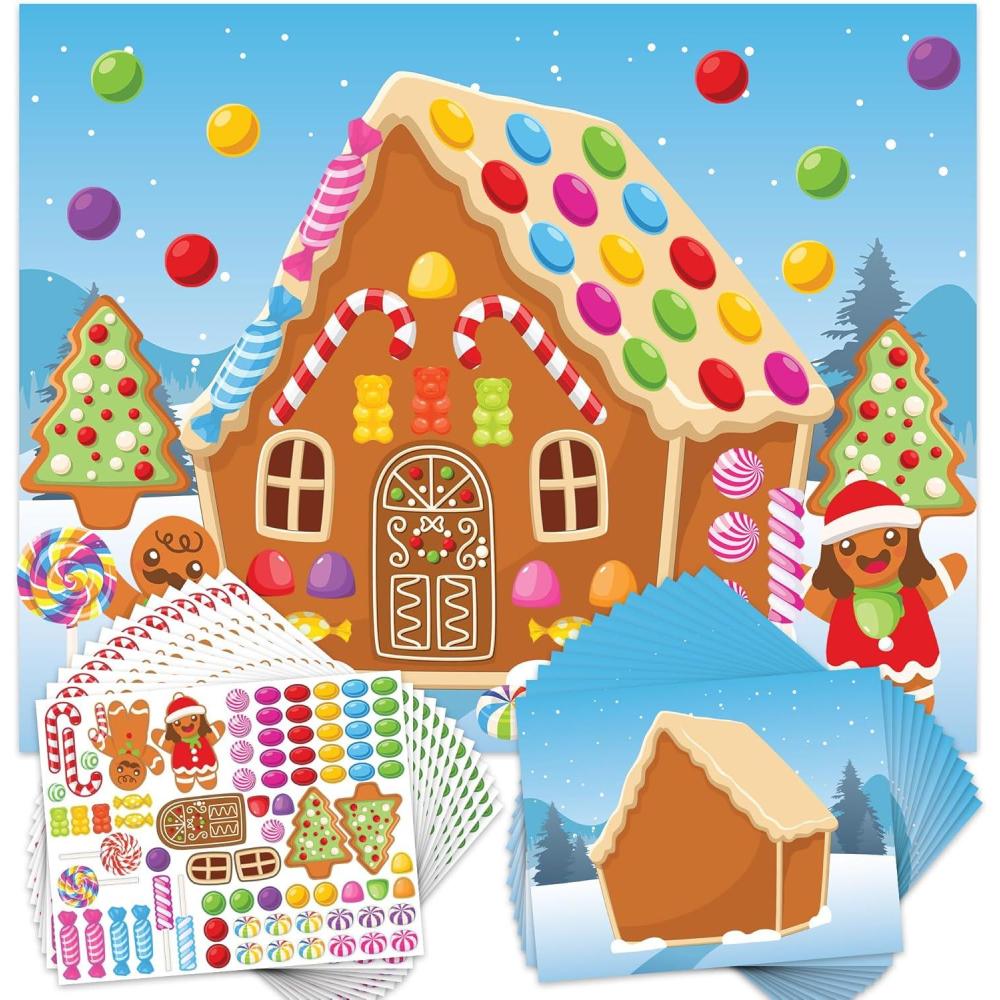 imageArtcreativity Gingerbread House Craft for Kids Gingerbread House Sticker Scene with 13 Background Sheets and 13 Sticker Sheets 1040 Patterns Fun Kids Christmas Activities Ages 39