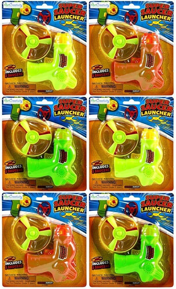 imageArtCreativity Flying Disc Launcher Toy Set of 6 Disk Shooter for Kids Includes 1 Flying Saucer Gun and 3 Spinning Disks Super Fun Cat Toys Outdoor Toys for Kids Great Birthday Party Favor