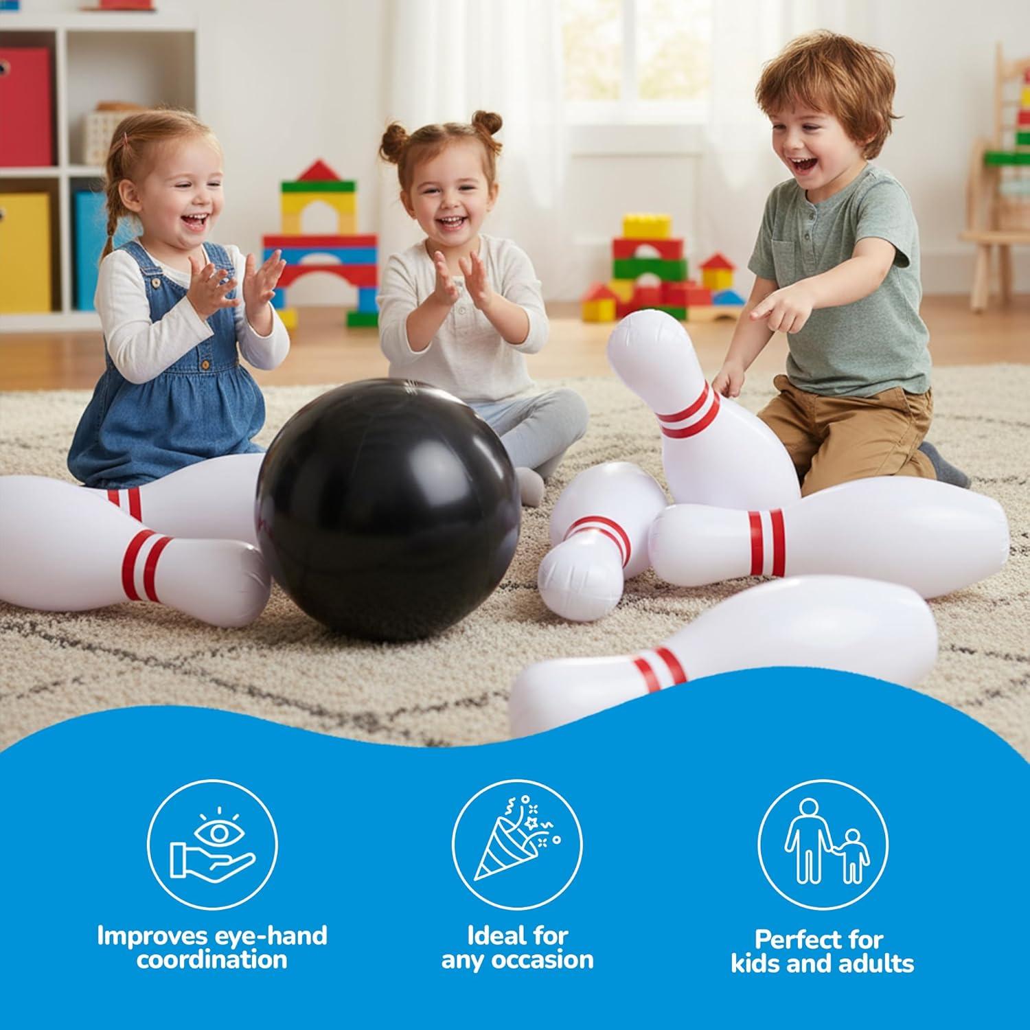 imageArtCreativity Giant Inflatable Bowling Set of 6 Pins Fun Indoor or Outdoor Games for Kids ampamp Adults Backyard Christmas Carnival Birthday Party Activities for Family Kids Motor Skills Toy Set