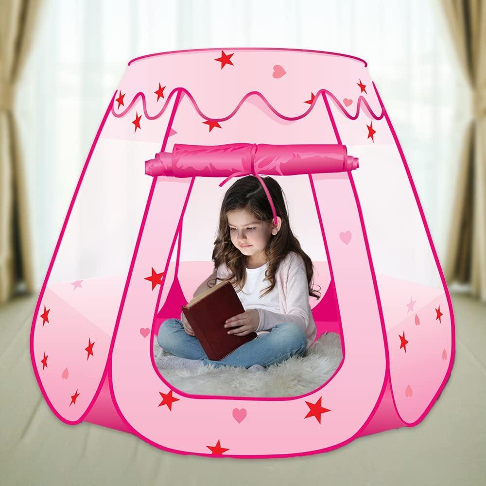 imageArtCreativity Pop Up Princess Tent Kids Playhouse Tent with a Carry Bag Foldable Pink Princess Ball Pit for Girls 12 34 Year Old Birthday Indoor ampamp Outdoor Play House for Kids