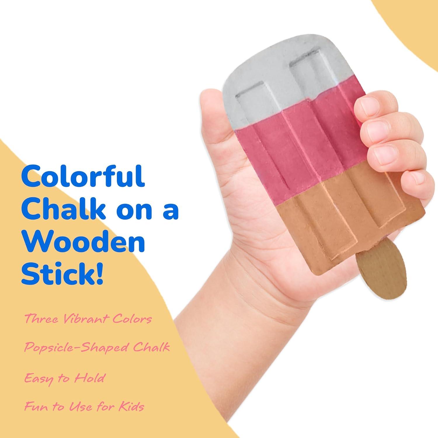 imageArtCreativity Popsicle Chalk Set of 3 Popsicle Shaped Sidewalk Chalks Washable Chalk for Kids Outdoor Painting Activities NonToxic Colorful Chalkboard Chalk Classroom Prize Art Supply Set