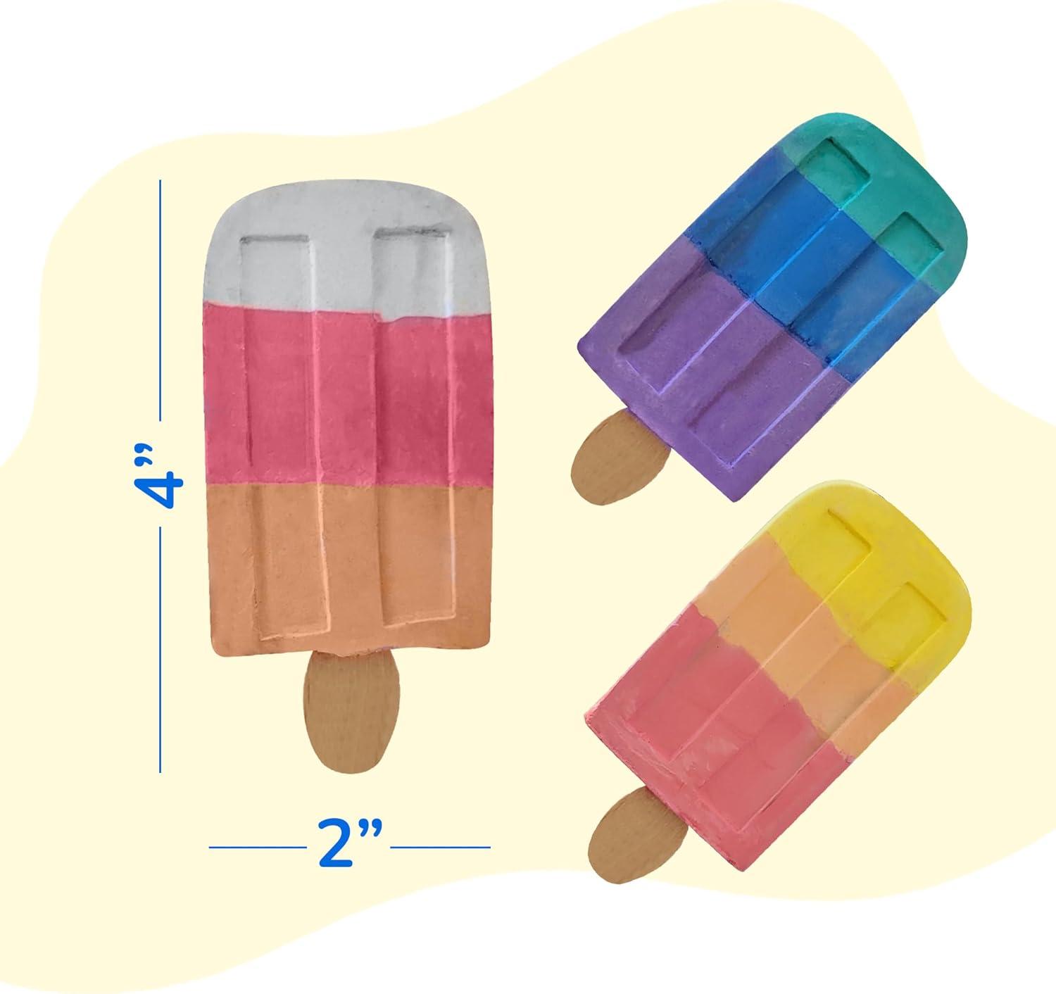 imageArtCreativity Popsicle Chalk Set of 3 Popsicle Shaped Sidewalk Chalks Washable Chalk for Kids Outdoor Painting Activities NonToxic Colorful Chalkboard Chalk Classroom Prize Art Supply Set