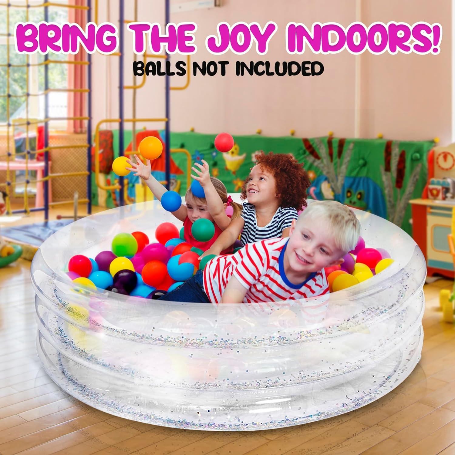 imageArtCreativity Sparkly Inflatable Kiddie Pool with 3 Levels Transparent Blow Up Pool for Kids with Silver Glitter and Cushioned Bottom Easy to Inflate Outdoor Pools for Backyard Summer Toys for KidsRound