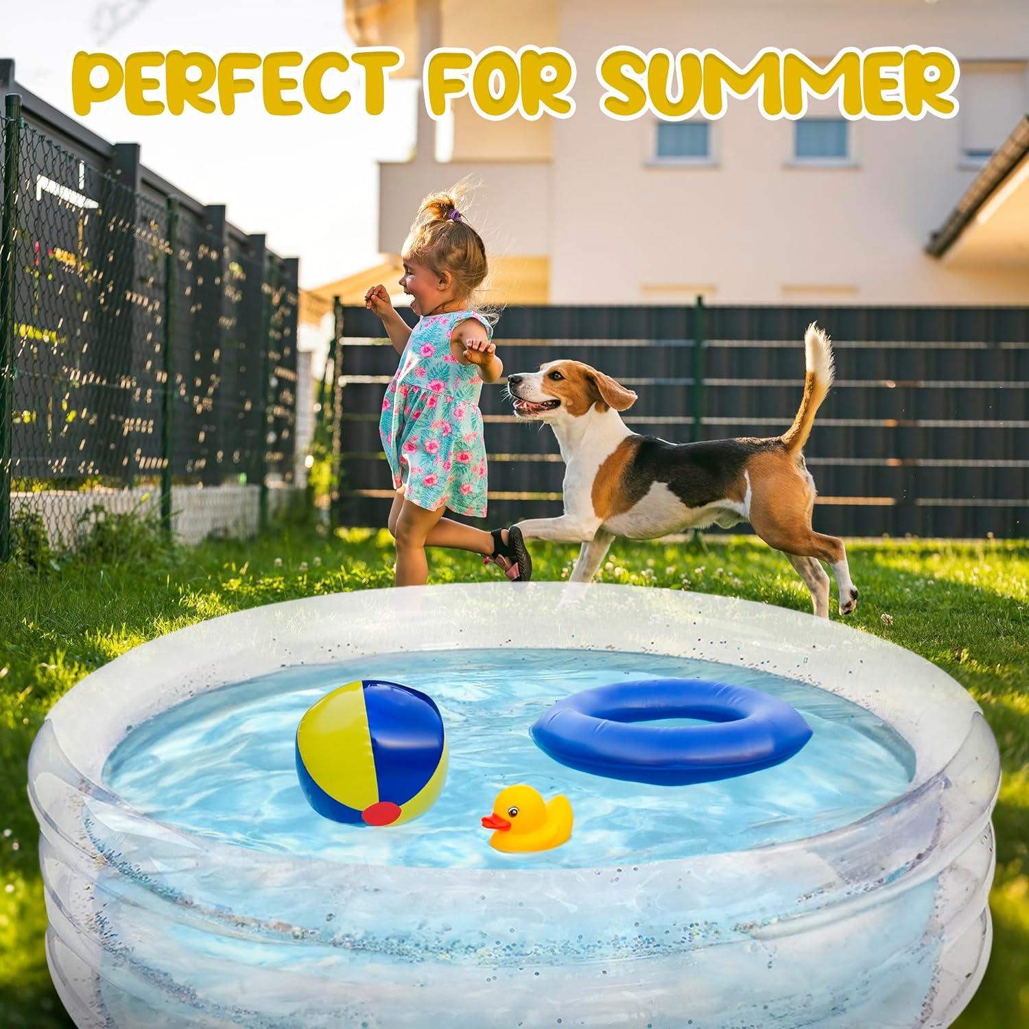 imageArtCreativity Sparkly Inflatable Kiddie Pool with 3 Levels Transparent Blow Up Pool for Kids with Silver Glitter and Cushioned Bottom Easy to Inflate Outdoor Pools for Backyard Summer Toys for KidsRound