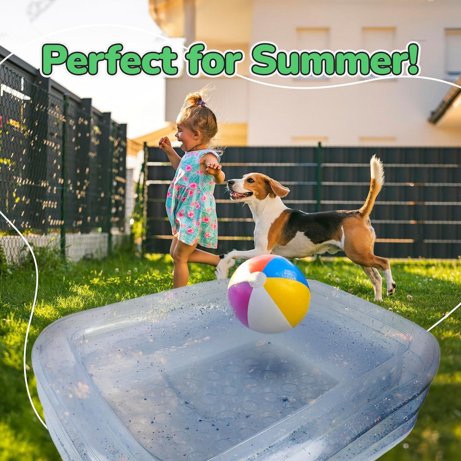 imageArtCreativity Sparkly Inflatable Kiddie Pool with 3 Levels Transparent Blow Up Pool for Kids with Silver Glitter and Cushioned Bottom Easy to Inflate Outdoor Pools for Backyard Summer Toys for KidsRectangle