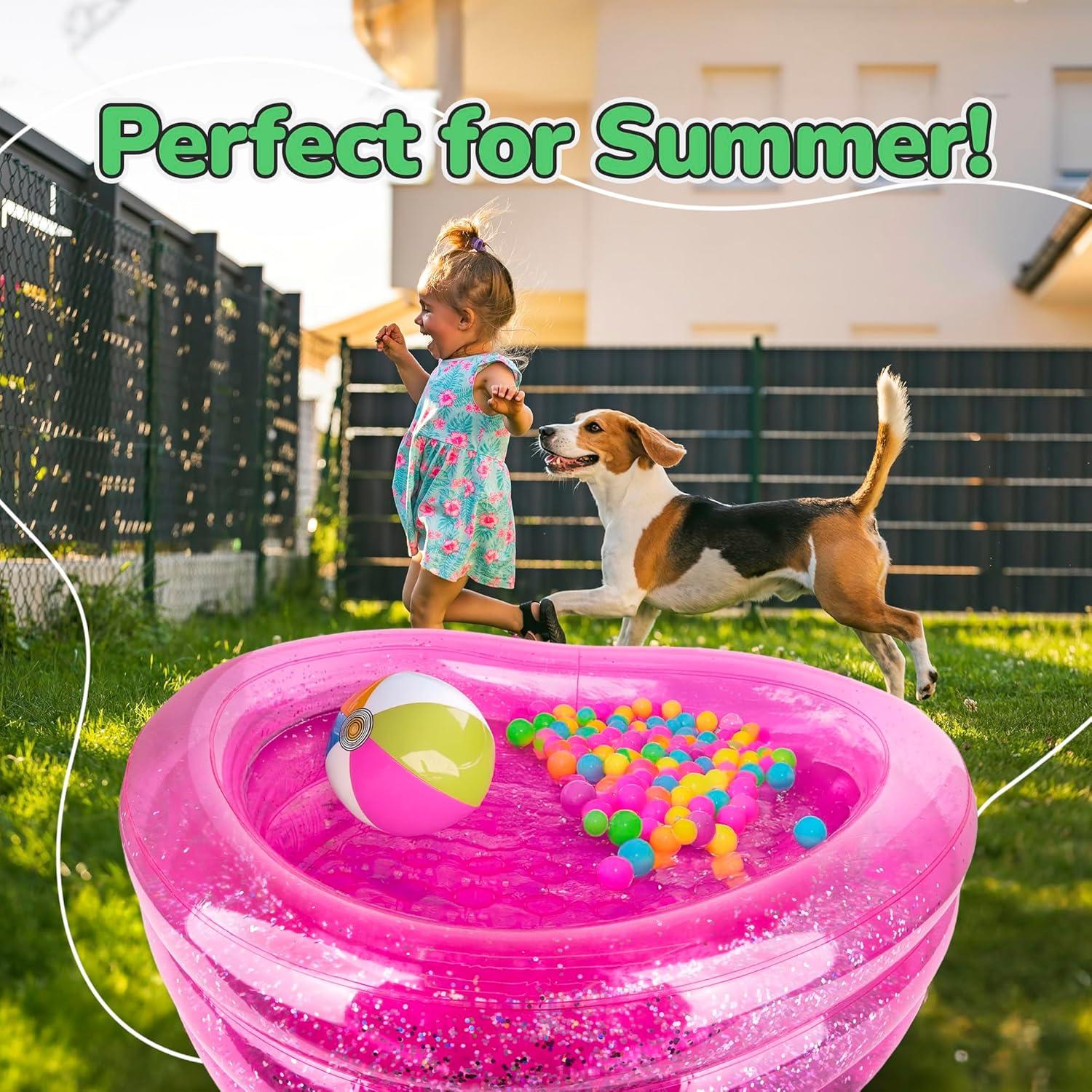 imageArtCreativity Sparkly Inflatable Kiddie Pool with 3 Levels Transparent Blow Up Pool for Kids with Silver Glitter and Cushioned Bottom Easy to Inflate Outdoor Pools for Backyard Summer Toys for KidsHeart