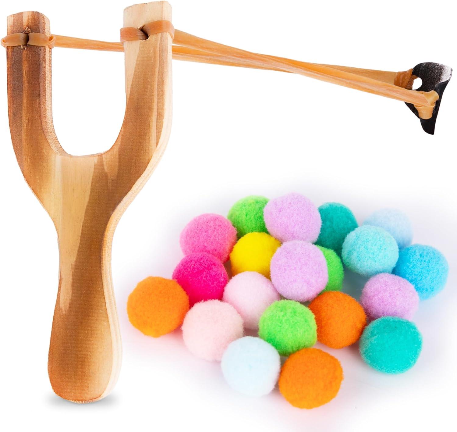 imageArtCreativity Wooden Slingshot with 20 Balls Wood Slingshot for Kids Shoots Balls Over 20 Feet Soft Balls for Safe Play Wooden Catapult Outdoor Toys for Kids Strong Sling Shot KitCotton
