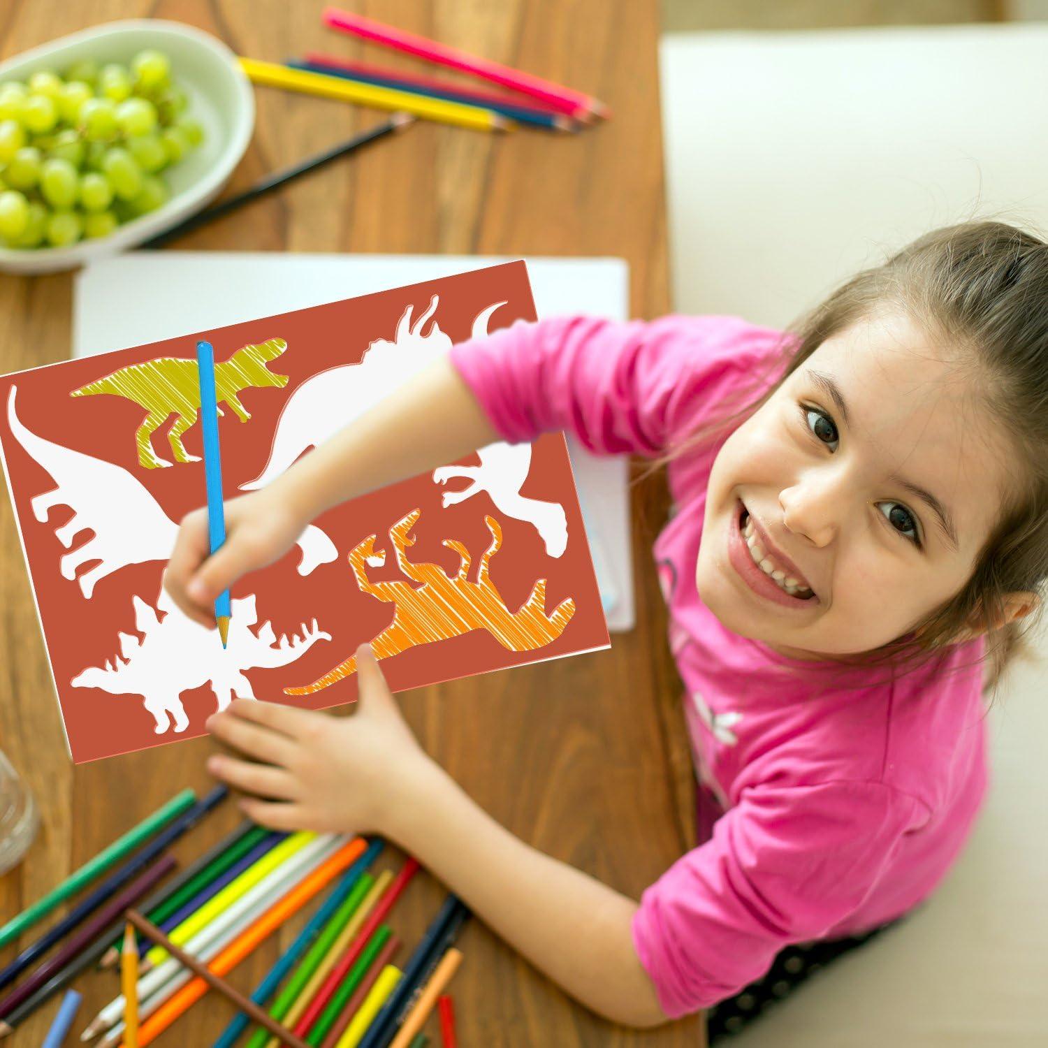 imageKarty Large Dinosaur Stencils for Kids Extra Thick Includes 20 Large Dinosaur Shapes with Pictures and Fun Facts About Each Dinosaur Durable Animal Stencils Great for Arts ampamp Crafts
