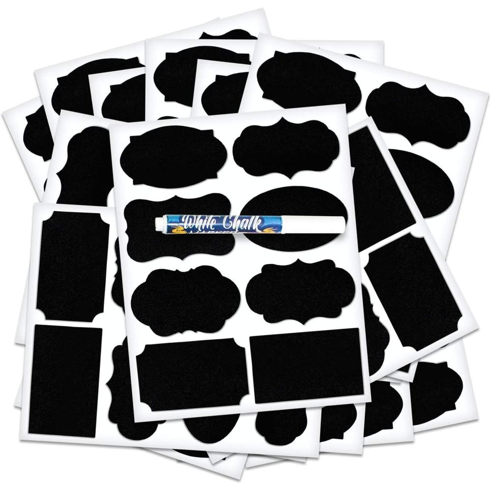 imageArtCreativity Pack of 120 Chalkboard Labels for Buckets with a Liquid Chalk Marker Waterproof and Erasable Stickers in Assorted Designs Reusable Chalk Board Labels for Jars and Art ampamp Craft Supplies