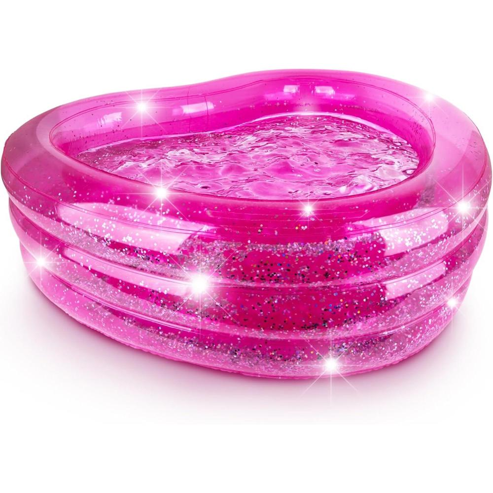 imageArtCreativity Sparkly Inflatable Kiddie Pool with 3 Levels Transparent Blow Up Pool for Kids with Silver Glitter and Cushioned Bottom Easy to Inflate Outdoor Pools for Backyard Summer Toys for KidsHeart
