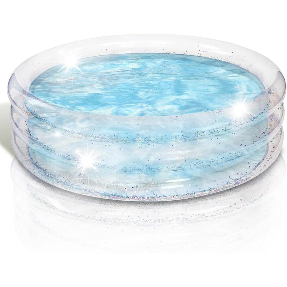 imageArtCreativity Sparkly Inflatable Kiddie Pool with 3 Levels Transparent Blow Up Pool for Kids with Silver Glitter and Cushioned Bottom Easy to Inflate Outdoor Pools for Backyard Summer Toys for KidsRound