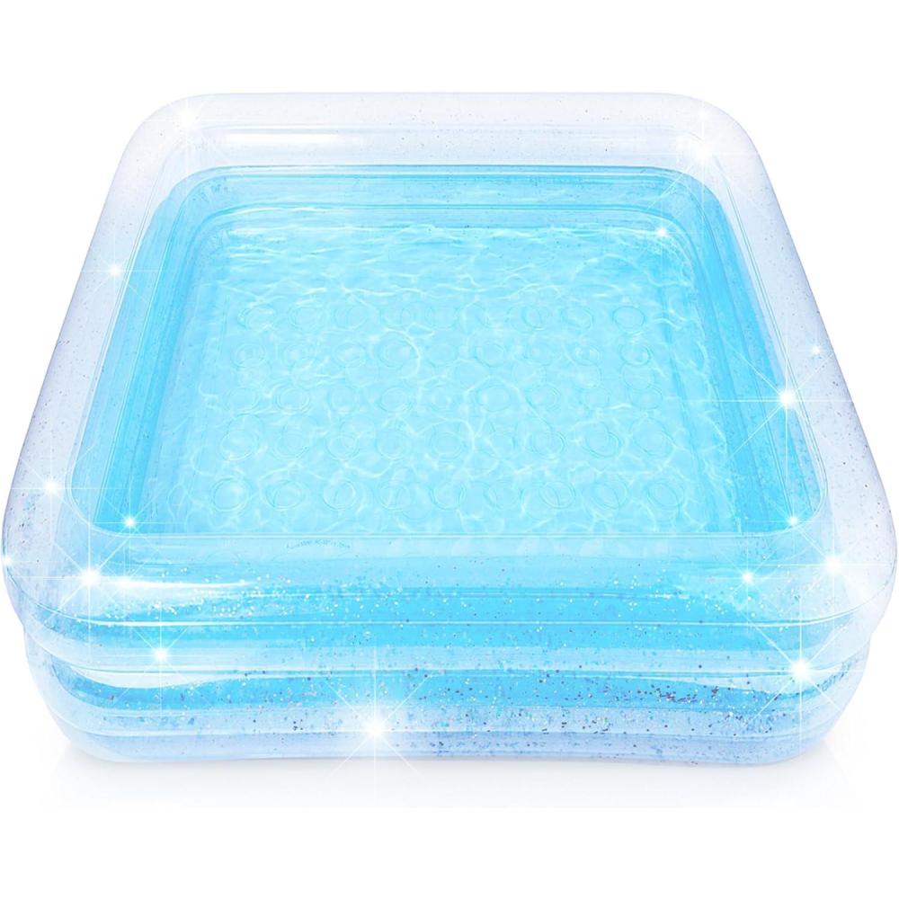 imageArtCreativity Sparkly Inflatable Kiddie Pool with 3 Levels Transparent Blow Up Pool for Kids with Silver Glitter and Cushioned Bottom Easy to Inflate Outdoor Pools for Backyard Summer Toys for KidsRectangle