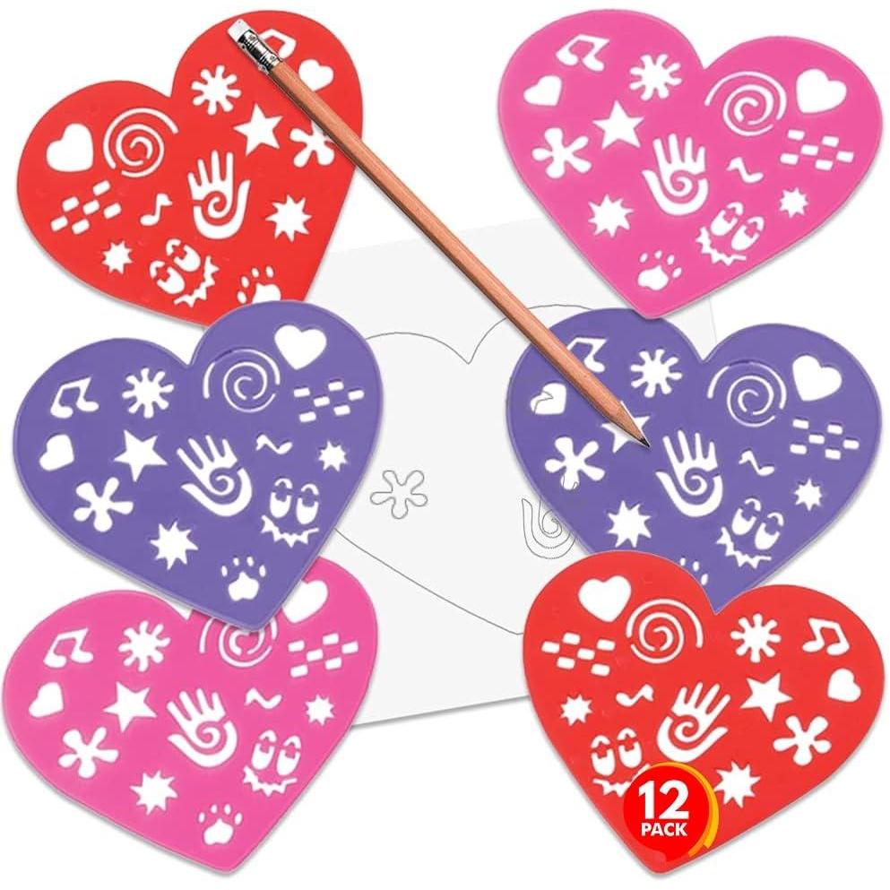 imageArtCreativity Valentines Day Heart Stencil Set for Kids Set of 12 Colorful Drawing Template Kit Fun Arts and Crafts Supplies Valentines Day Gifts For Kids Learning Tool for Children