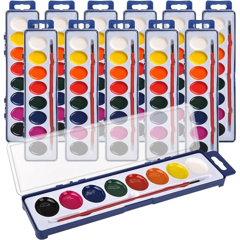 imageArtCreativity Watercolor Paint Set for Kids Set of 12 8Colors Painting Kit with Brush Watercolor Painting Supplies for Boys and Girls Art Party Favors Classroom Prizes and Stocking Stuffers