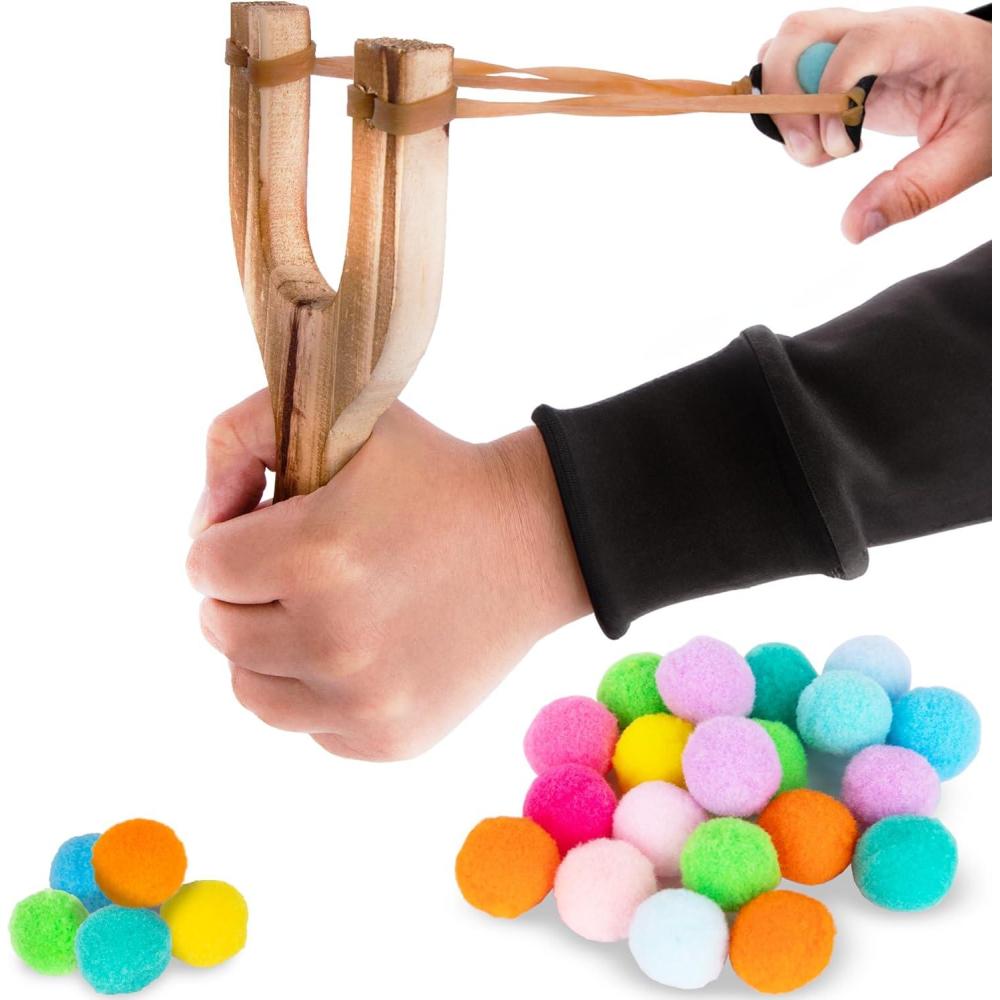 imageArtCreativity Wooden Slingshot with 20 Balls Wood Slingshot for Kids Shoots Balls Over 20 Feet Soft Balls for Safe Play Wooden Catapult Outdoor Toys for Kids Strong Sling Shot KitCotton