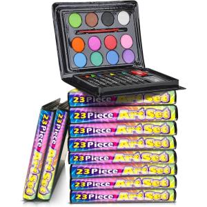 ArtCreativity Mini Art Sets for Kids- Pack of 12-23-Piece Kits with Watercolors, Crayons, Paint Brush & More- Fun Art Supplies, Paint Party Favors for Girls and Boys, Goody Bag Fillers, Carnival Prize