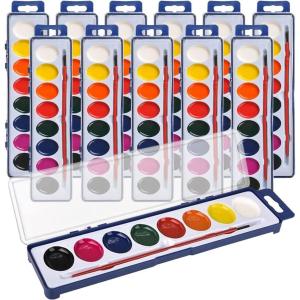 ArtCreativity Watercolor Paint Set for Kids, Set of 12, 8-Colors Painting Kit with Brush, Watercolor Painting Supplies for Boys and Girls, Art Party Favors, Classroom Prizes, and Stocking Stuffers