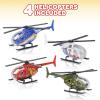 ArtCreativity Diecast Helicopter Toy – Pack of 4 – Police, Fire Engine, EMS, and Military Diecast Toy Choppers with Spinning Propellers, Birthday Party Favors for Boys and Girls
