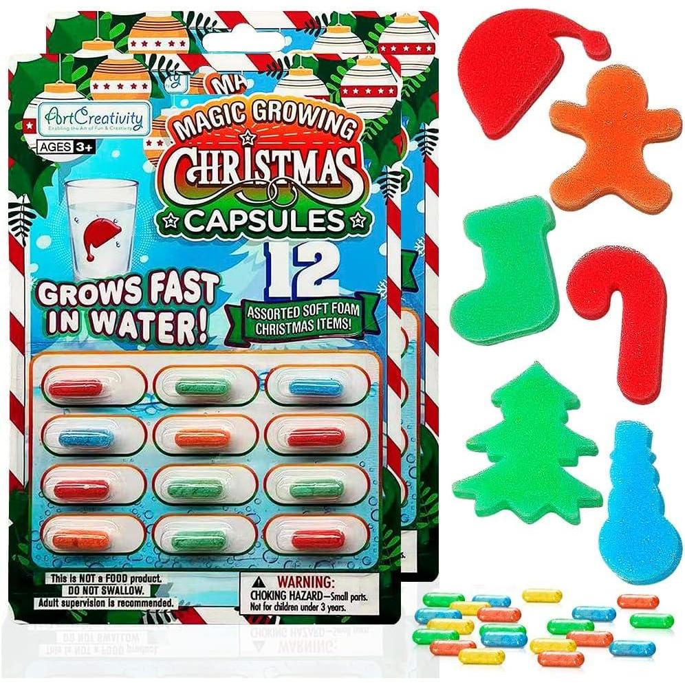 imageArtCreativity Magic Growing Christmas Capsules 2 Packs with 12 Expanding Capsules Each Grow in Water Cute Color Variety Kids Christmas Party Favors Contest Prize or Gift Idea
