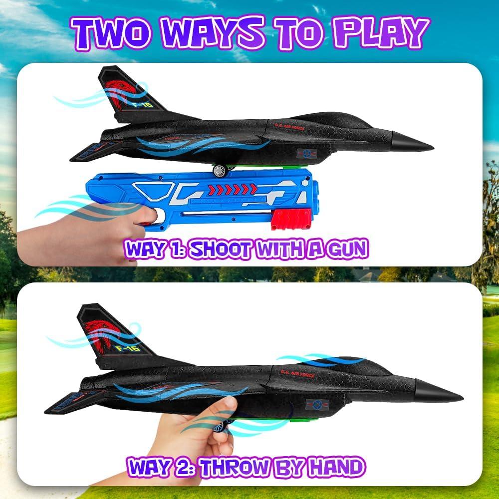 imageArtCreativity Airplane Launcher Toy Set 2 F16 Fighting Jets and 1 Airplane Gun Plane Gun for Kids Toys for High Flying Fun Backyard Outdoor Toys for Kids Ages 3 4 5 6 7 8 9
